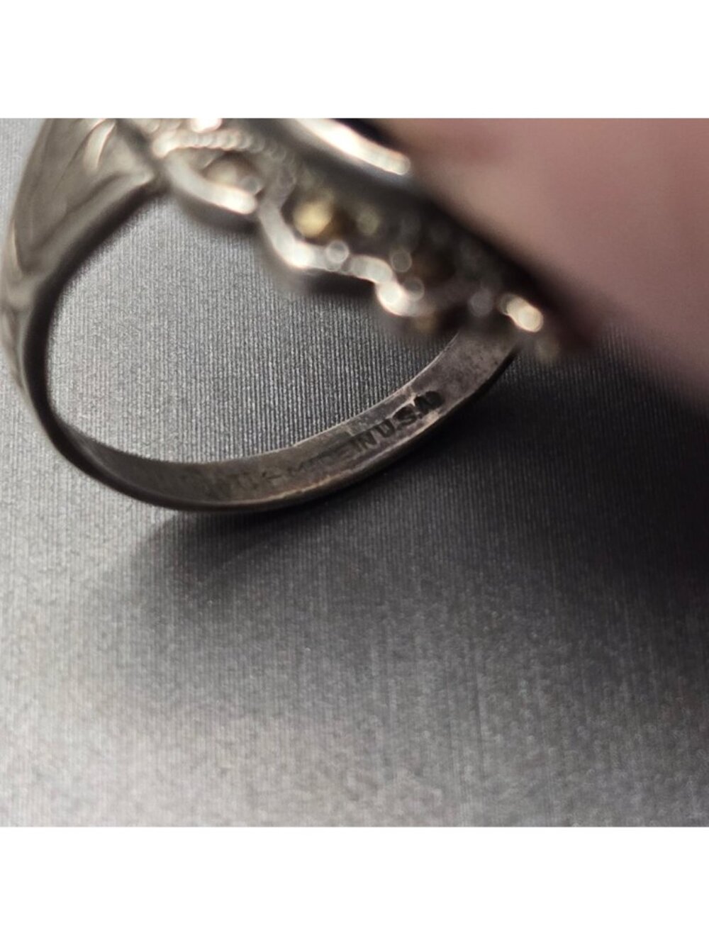Vintage Uncas Sterling Silver Marcasite Faux Alexandrite Ring Size 6 USA - Picture 7 of 14